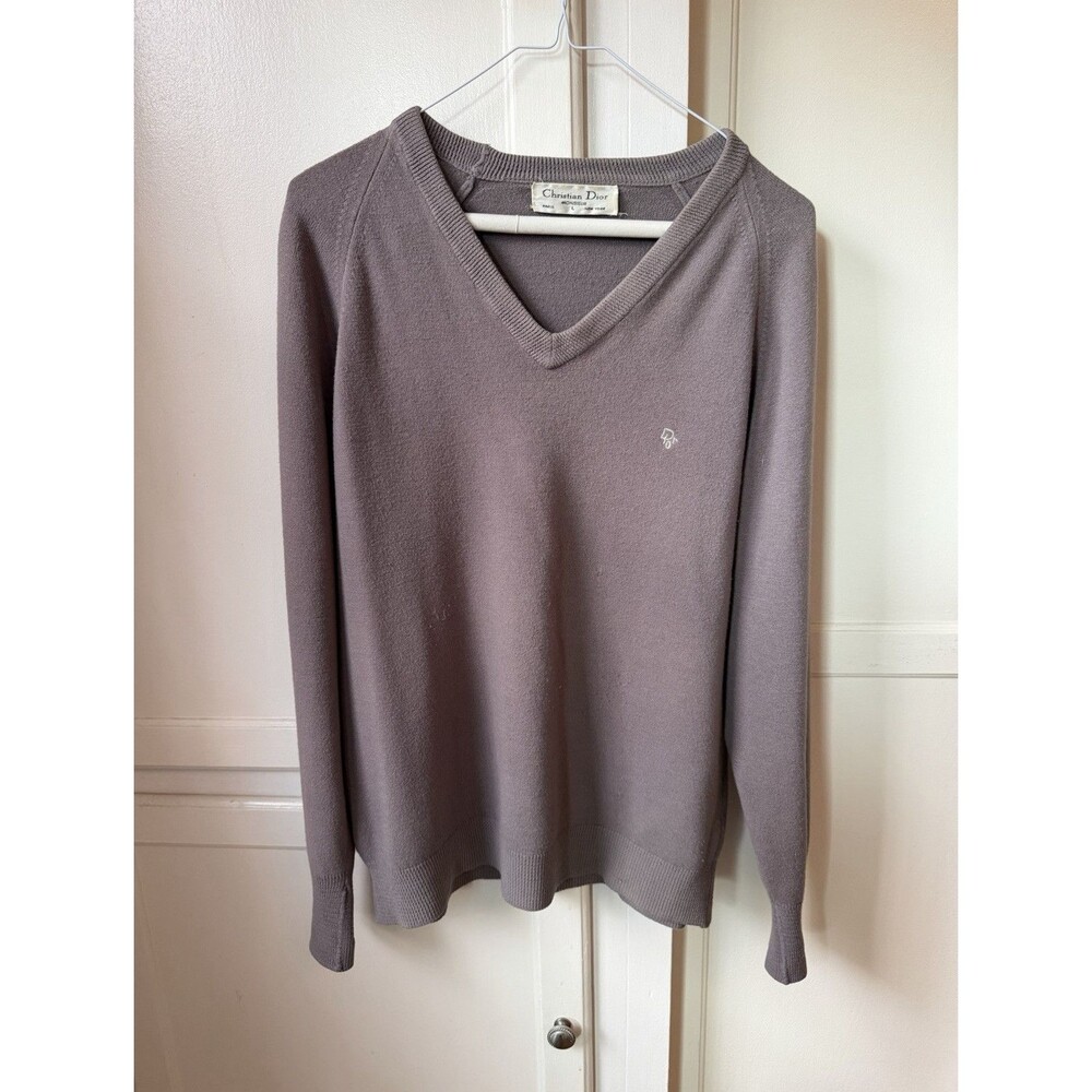 Vintage Christian Dior Monsieur Grey V-Neck Sweater – Men’s L – Embroidered Logo